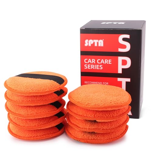 SPTA Microfiber Applicator Pads, 9Pcs 5 inch Car Wax Applicator Hand Polishing Microfiber Foam Pads Set with Grip of Elastic Band, Microfiber Buffing Cleaning Pads for Car Polish Applying Wax - Image 1