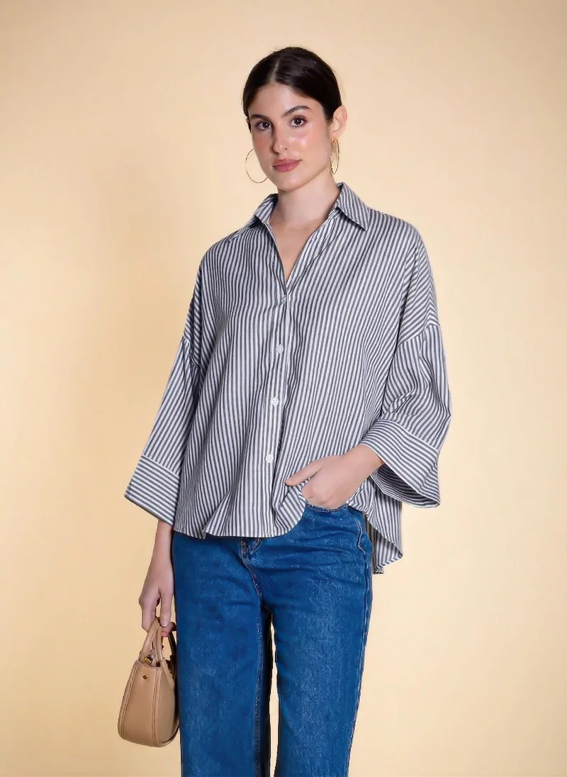 SHAPES STRIPED COTTON BLEND SHIRT