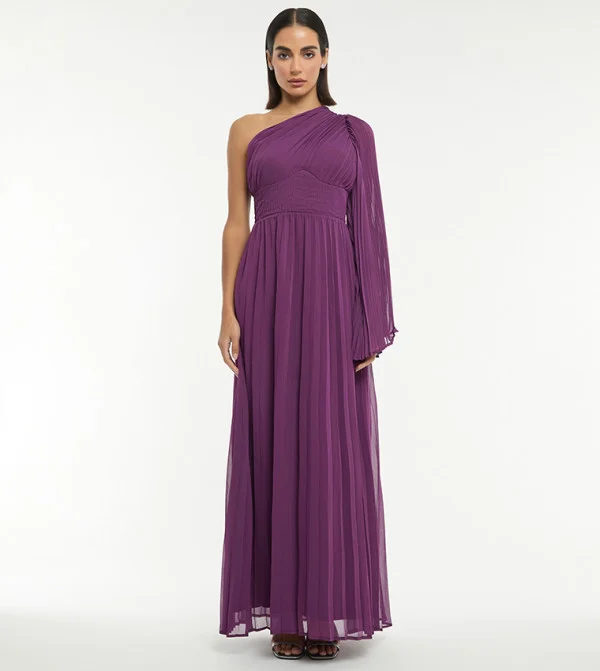 بي سي بي جي BCBG ONE-SHOUDER PLEATED MAXI DRESS
