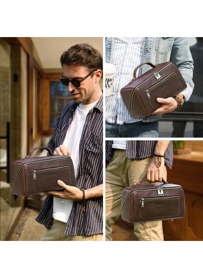 CONTACTS Full Grain Leather Travel Toiletry Bag for Men Large Wash Bag with Handle Bathroom Shaving Dopp Kit Toiletries Organizer Vintage Cosmetic Bag - Image 2