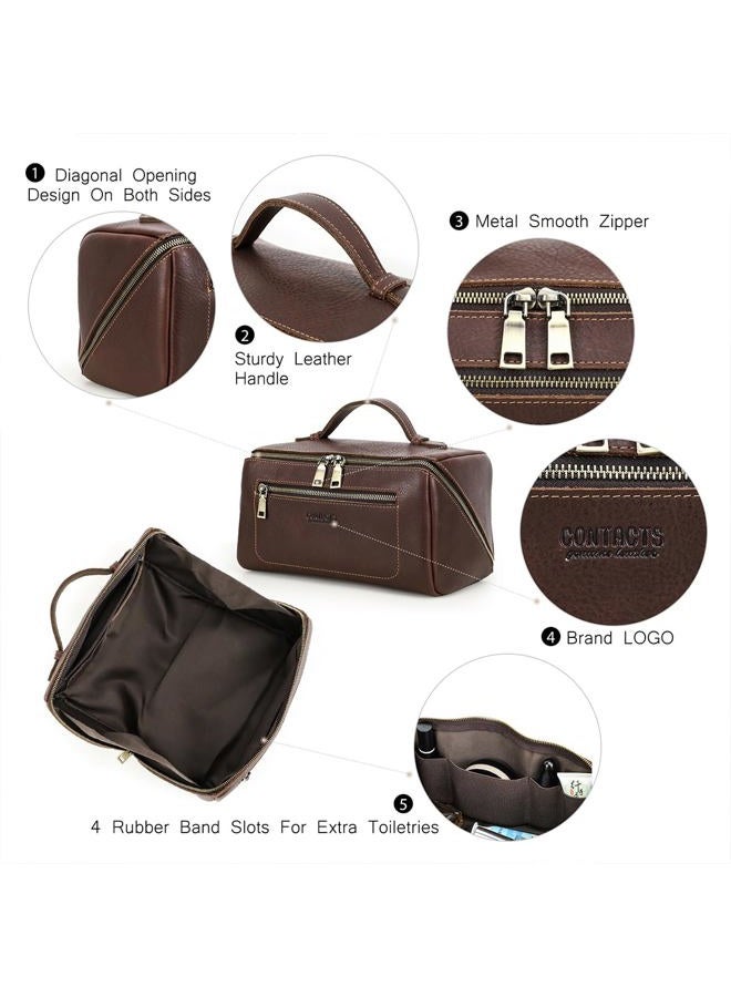 CONTACTS Full Grain Leather Travel Toiletry Bag for Men Large Wash Bag with Handle Bathroom Shaving Dopp Kit Toiletries Organizer Vintage Cosmetic Bag - Image 5