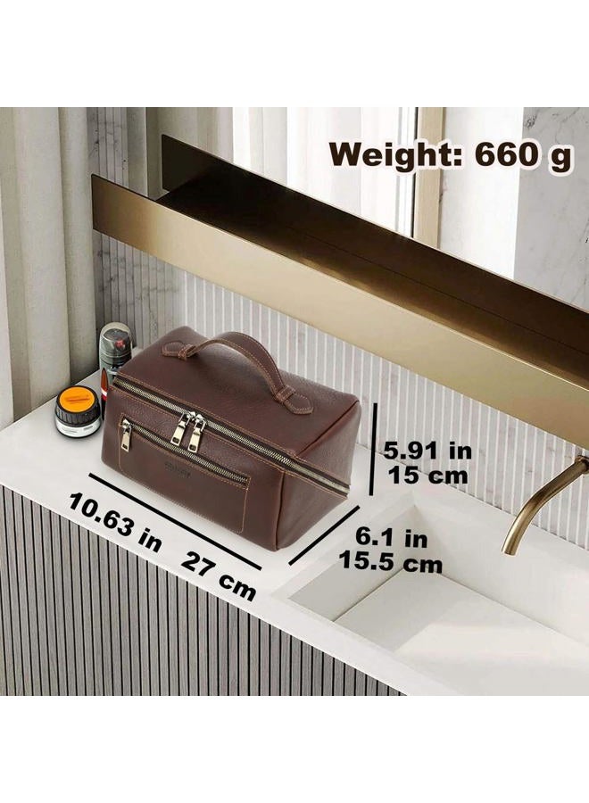 CONTACTS Full Grain Leather Travel Toiletry Bag for Men Large Wash Bag with Handle Bathroom Shaving Dopp Kit Toiletries Organizer Vintage Cosmetic Bag - Image 3