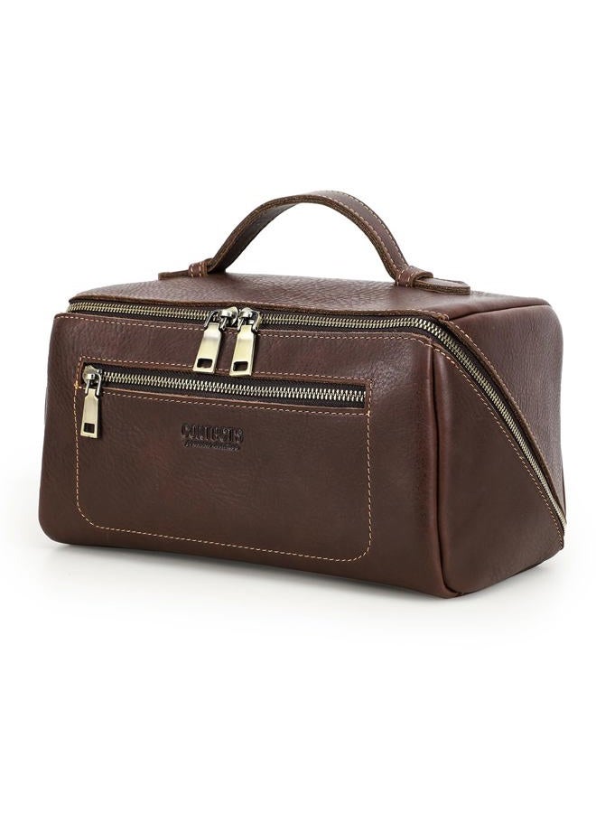 CONTACTS Full Grain Leather Travel Toiletry Bag for Men Large Wash Bag with Handle Bathroom Shaving Dopp Kit Toiletries Organizer Vintage Cosmetic Bag - Image 1