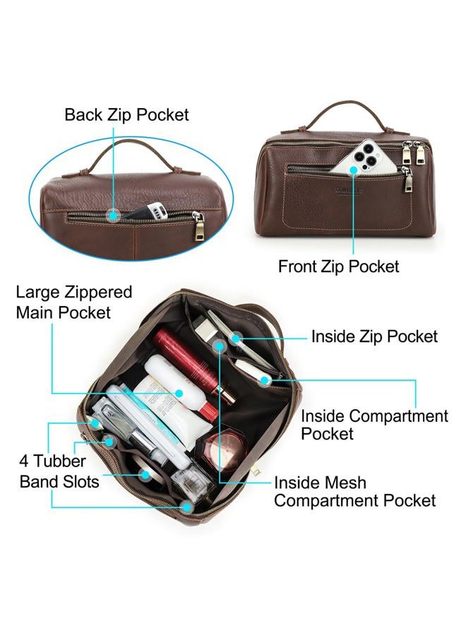 CONTACTS Full Grain Leather Travel Toiletry Bag for Men Large Wash Bag with Handle Bathroom Shaving Dopp Kit Toiletries Organizer Vintage Cosmetic Bag - Image 4