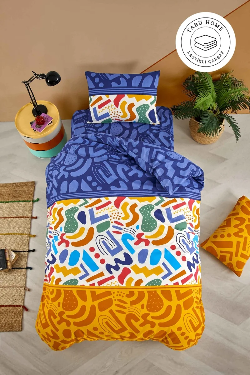 تابو هوم Doodle Colored Single Duvet Cover Set with Elastic Sheets