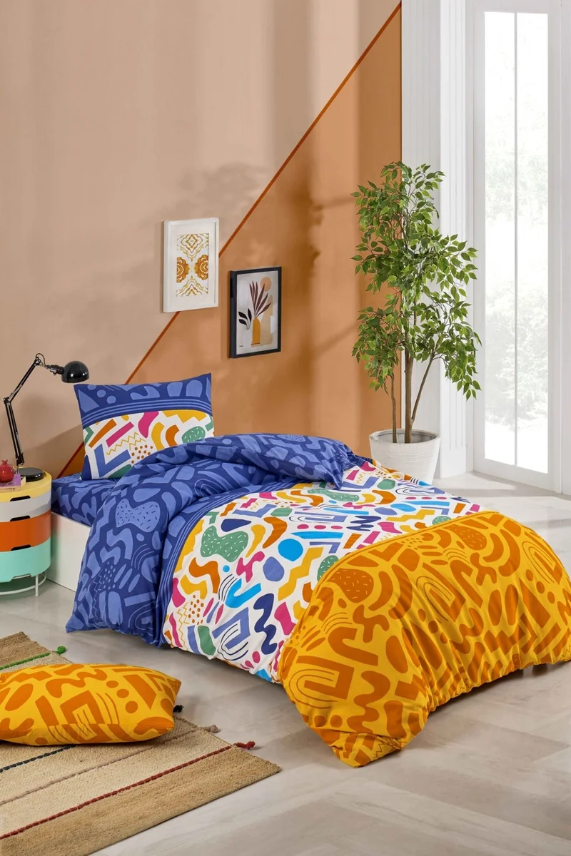 تابو هوم Doodle Colored Single Duvet Cover Set with Elastic Sheets
