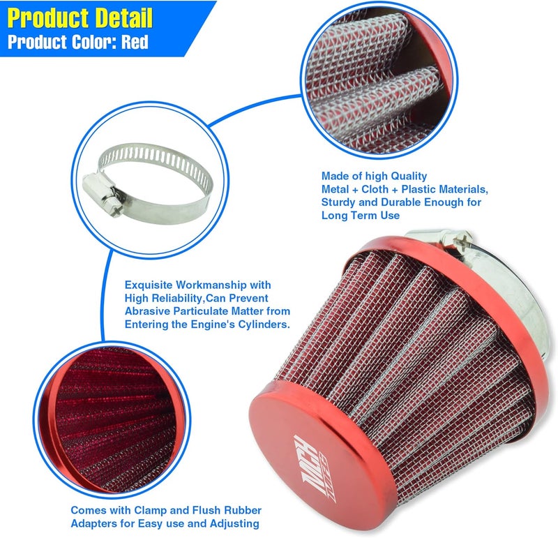MCHMFG Motorcycle Air Filter 38mm for SSR 110cc 125cc Coolster CRF Dirt Pit Bike GY6 50cc Scooter Moped QMB139 Engine Parts (Red) - Image 2