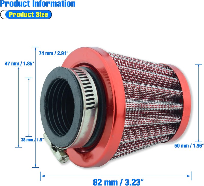 MCHMFG Motorcycle Air Filter 38mm for SSR 110cc 125cc Coolster CRF Dirt Pit Bike GY6 50cc Scooter Moped QMB139 Engine Parts (Red) - Image 3