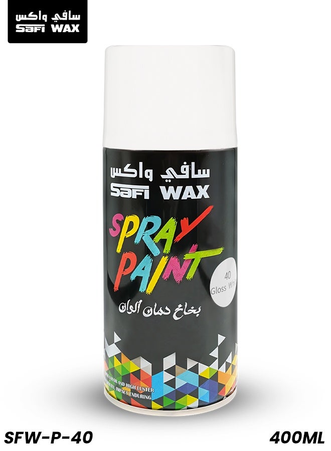 SAFI WAX Spray Paint | Color 40: Gloss White | 400ml Aerosol Can | High Luster, Fast-Drying, Multi-Purpose Enamel for Automotive Touch-Ups, Furniture, and Decorative Use (SFW-P-40) - Image 1