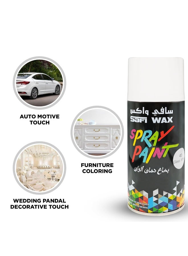 SAFI WAX Spray Paint | Color 40: Gloss White | 400ml Aerosol Can | High Luster, Fast-Drying, Multi-Purpose Enamel for Automotive Touch-Ups, Furniture, and Decorative Use (SFW-P-40) - Image 5