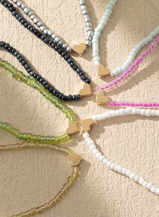 YJ Bohemian Style Multicolor Beaded Heart Anklet 7-Piece Set - Image 3