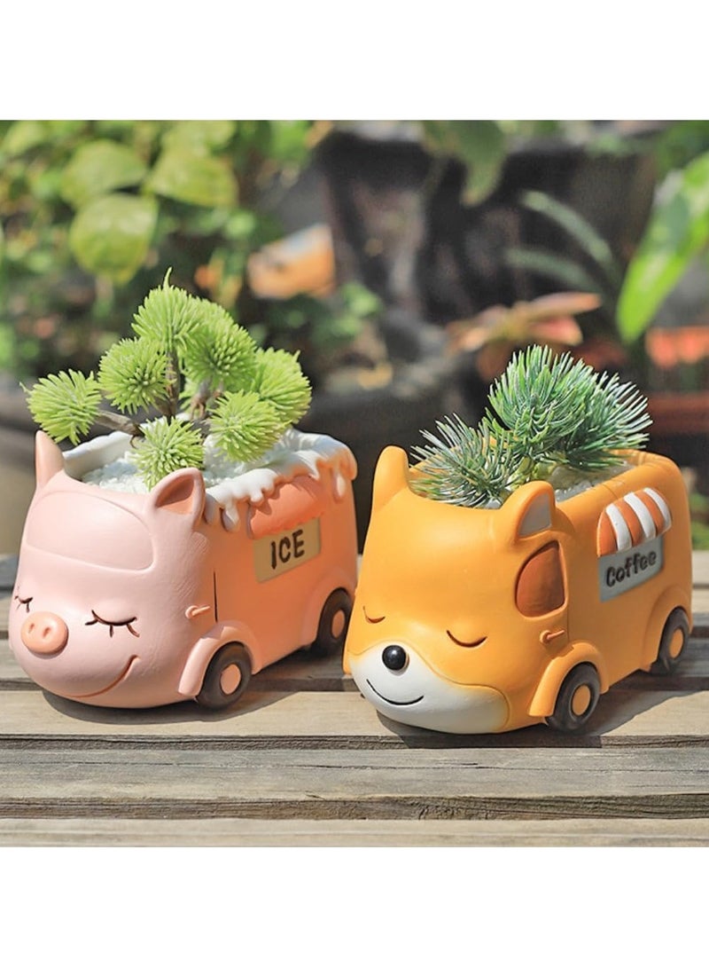 Generic Resin Succulent Plant Pot, Camper Car Succulent Plant Pot/Plant Pot/Flower Pot/Bonsai Pot for Herbs, Succulents, Cactus Pen Holder, Suitable for Micro Landscape Home Decoration (Ice Drink Cart)  - Image 4