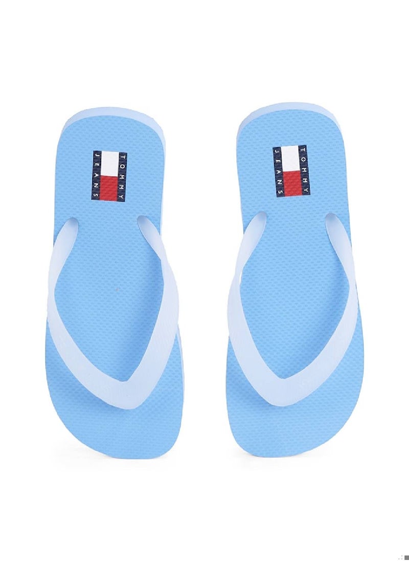 TOMMY JEANS - Women's Logo Flip-Flops  - Faux Leather, Blue - Image 1