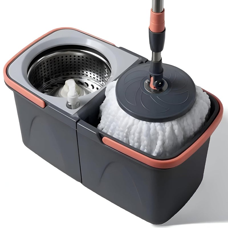 PRIME PICK فرشاة تنظيف مروحة السقف القابلة للتمديد مع ممسحة مثلثية دوارة من برايم بيك مع مقبض سحب من الفولاذ المقاوم للصدأ ودلو قابل للفصل مع 2 إعادة تعبئة من الألياف الدقيقة بحجم كبير - Image 1