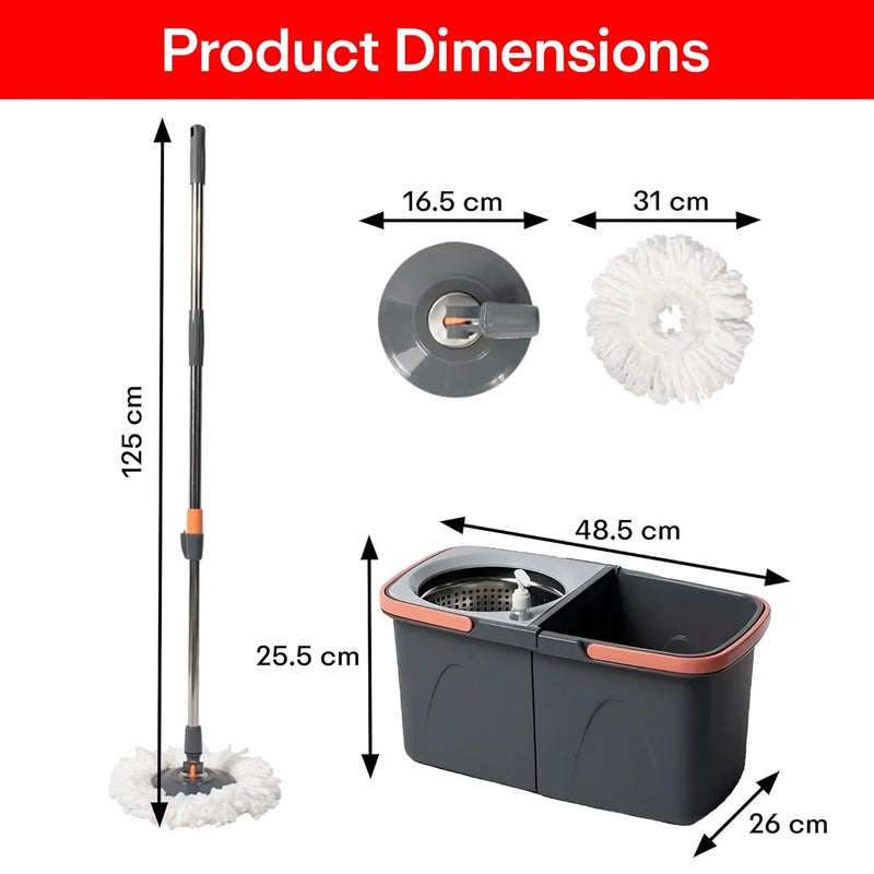 PRIME PICK فرشاة تنظيف مروحة السقف القابلة للتمديد مع ممسحة مثلثية دوارة من برايم بيك مع مقبض سحب من الفولاذ المقاوم للصدأ ودلو قابل للفصل مع 2 إعادة تعبئة من الألياف الدقيقة بحجم كبير - Image 2