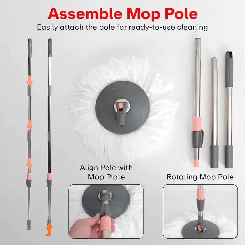 PRIME PICK فرشاة تنظيف مروحة السقف القابلة للتمديد مع ممسحة مثلثية دوارة من برايم بيك مع مقبض سحب من الفولاذ المقاوم للصدأ ودلو قابل للفصل مع 2 إعادة تعبئة من الألياف الدقيقة بحجم كبير - Image 3