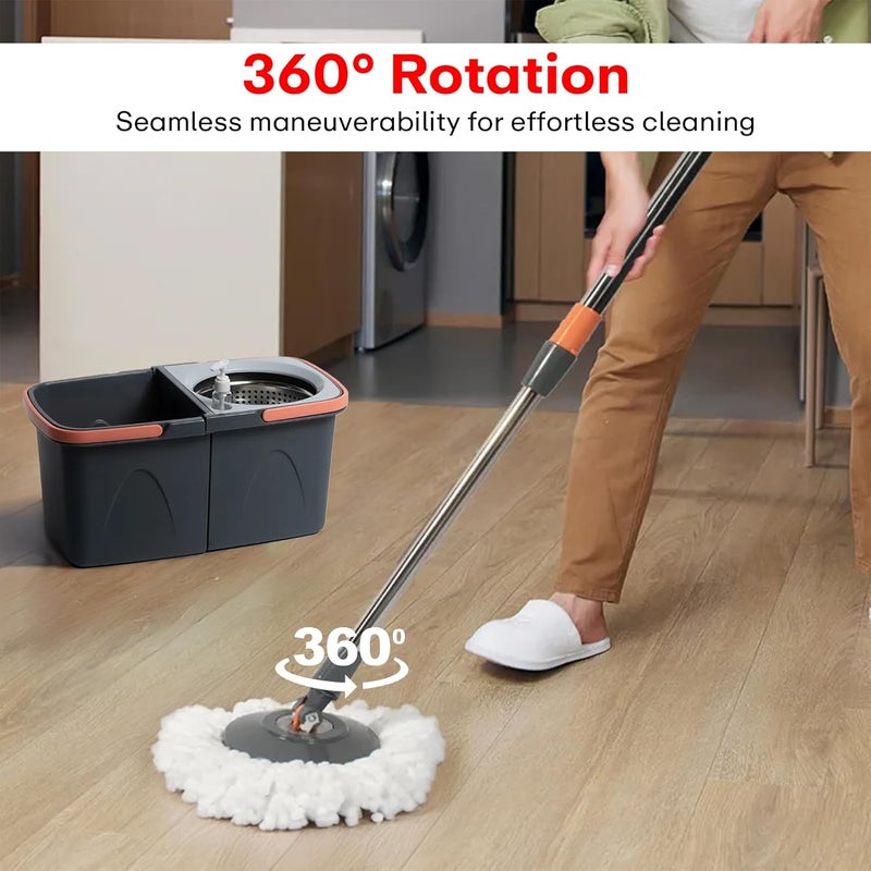 PRIME PICK فرشاة تنظيف مروحة السقف القابلة للتمديد مع ممسحة مثلثية دوارة من برايم بيك مع مقبض سحب من الفولاذ المقاوم للصدأ ودلو قابل للفصل مع 2 إعادة تعبئة من الألياف الدقيقة بحجم كبير - Image 5