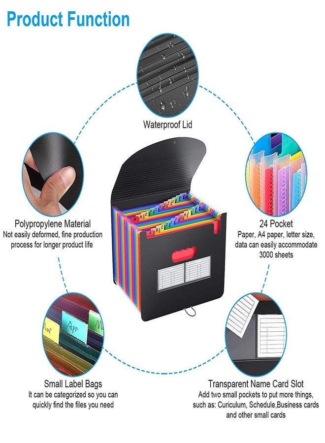 MEZON Accordian File Organizer 24 Pocket Expanding File Folder with Cover & Labels Plastic Portable Desktop Letter A4 Paper Document Receipt Bill Storage Filing Folder Organizer - Image 4