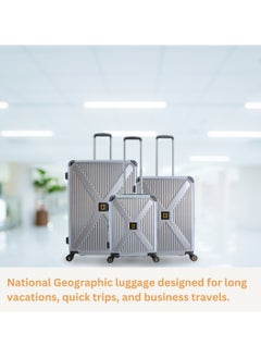 NATIONAL GEOGRAPHIC National Geographic Metallic PC Hardside Luggage Silver Trolley Set of 3, Lightweight Durable Anti-Theft Zipper TSA Lock Bags, 4 Double Spinner Wheels, Expandable Suitcase with Aluminum Telescopic Handle  - Image 4