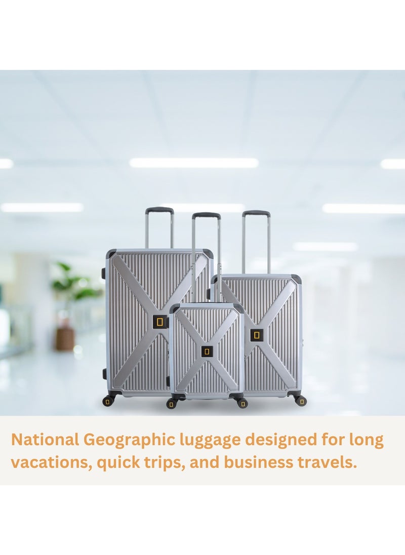 NATIONAL GEOGRAPHIC National Geographic Metallic PC Hardside Luggage Silver Trolley Set of 3, Lightweight Durable Anti-Theft Zipper TSA Lock Bags, 4 Double Spinner Wheels, Expandable Suitcase with Aluminum Telescopic Handle  - Image 4