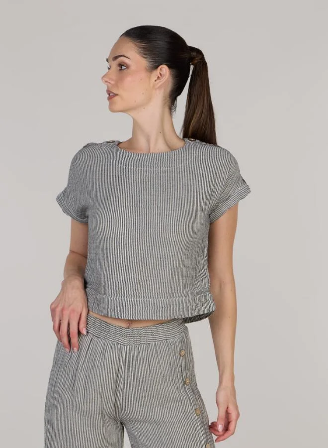 Just Nature Jenny Shoulder Top with Half-button Placket