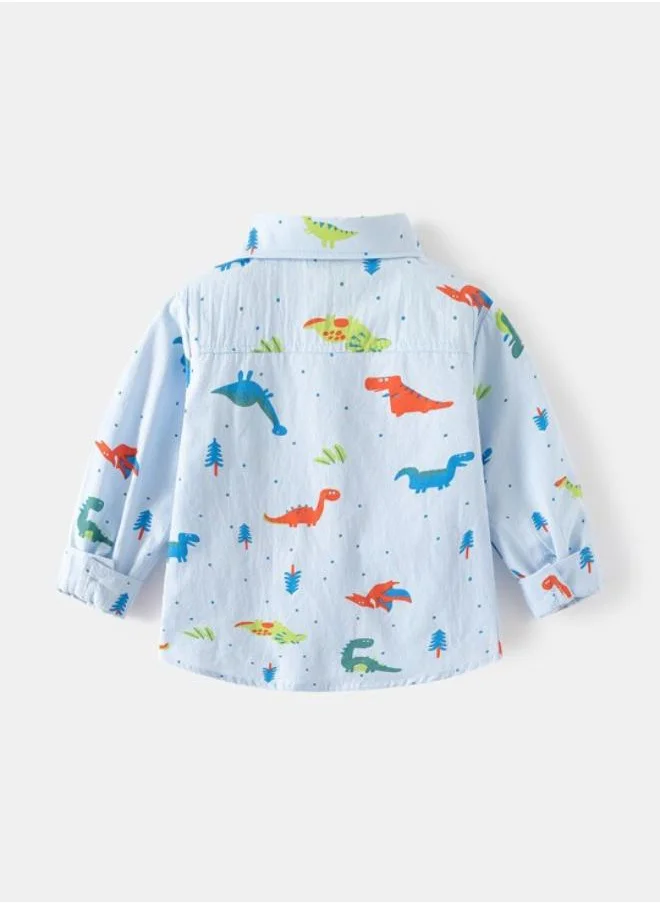 يونيكي Blue Collared Long Sleeve Printed Shirt