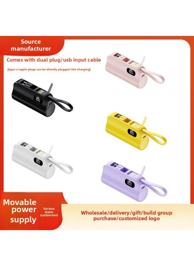 Generic - Mini Charging Treasure Capsule Hidden Double Plug Self-cable In-line Mobile Power Printed Logo-Color:Pink Double Plug "Type-c Apple]-Power Supply Capacity:3000 Mah [10w Ordinary Charging Version] - Image 1