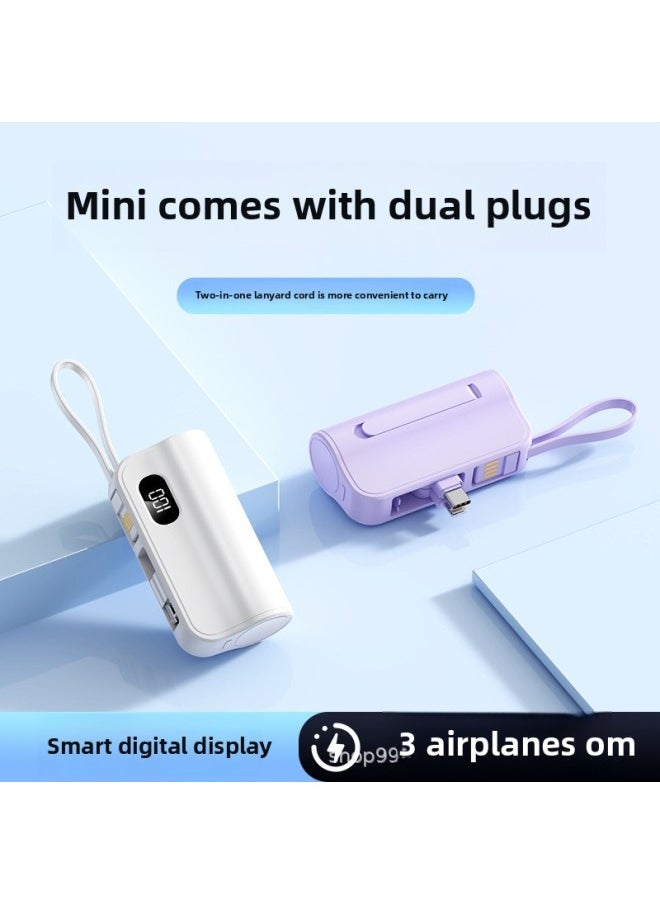 Generic - Mini Charging Treasure Capsule Hidden Double Plug Self-cable In-line Mobile Power Printed Logo-Color:Pink Double Plug "Type-c Apple]-Power Supply Capacity:3000 Mah [10w Ordinary Charging Version] - Image 1
