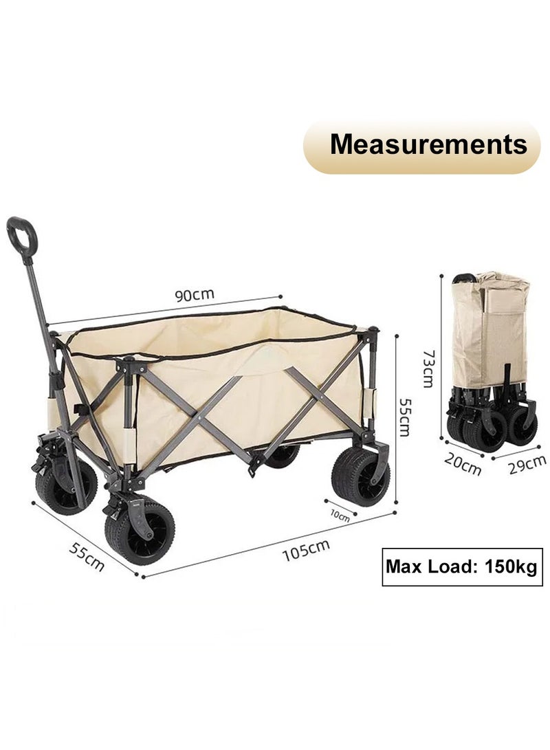 HEXAR® Heavy Duty Shopping Trolley Collapsible Utility Cart Beach Wagon 360° Wheels & Adjustable Handle, 150Kg Capacity Foldable Grocery Cart for Garden Patio Outdoor Camping Picnic - Image 2