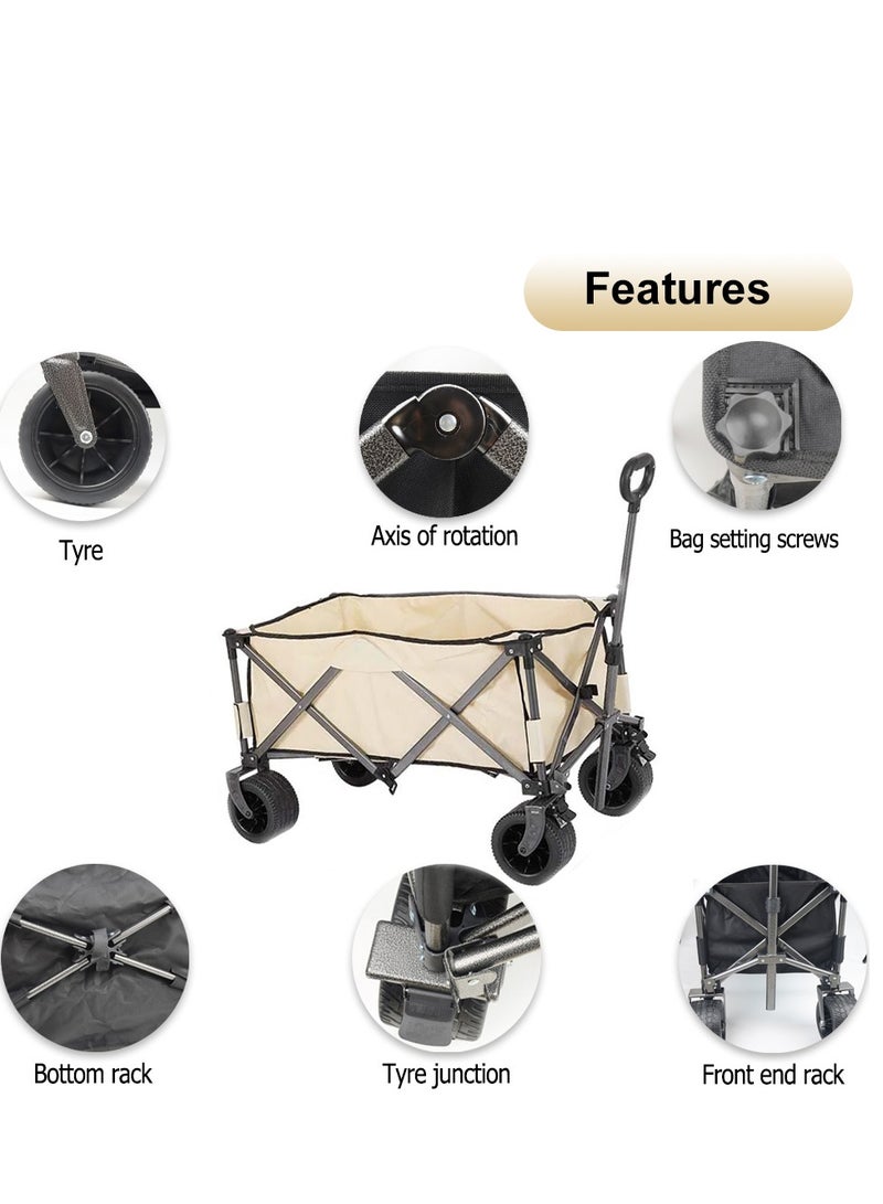 HEXAR® Heavy Duty Shopping Trolley Collapsible Utility Cart Beach Wagon 360° Wheels & Adjustable Handle, 150Kg Capacity Foldable Grocery Cart for Garden Patio Outdoor Camping Picnic - Image 3