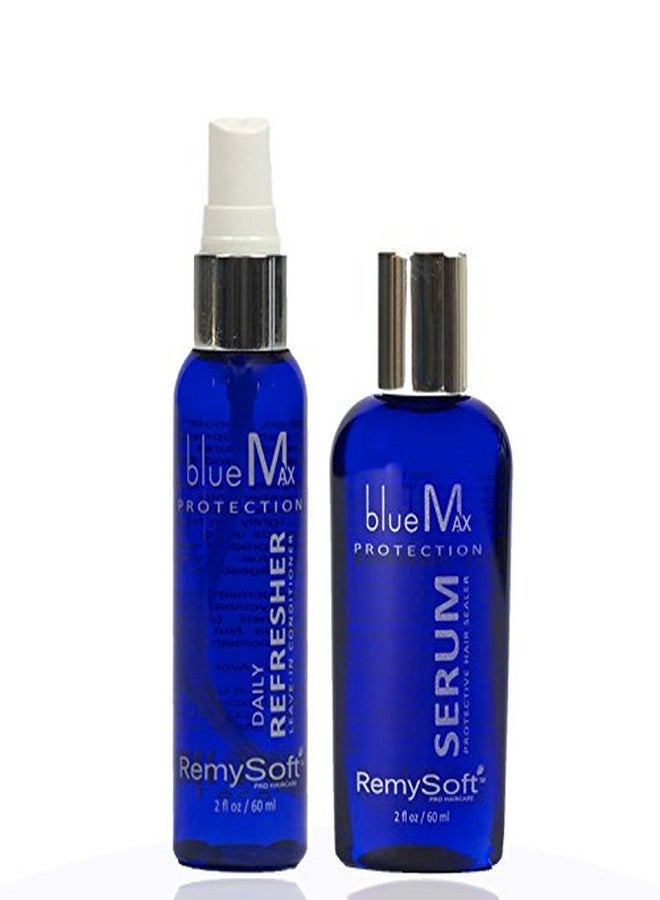 RemySoft blueMax Daily Refresher & Protective Silicone Serum Set - Safe for Hair Extensions, Weaves and Wigs - Salon Formula Leave-in Conditioner & Serum - Image 1