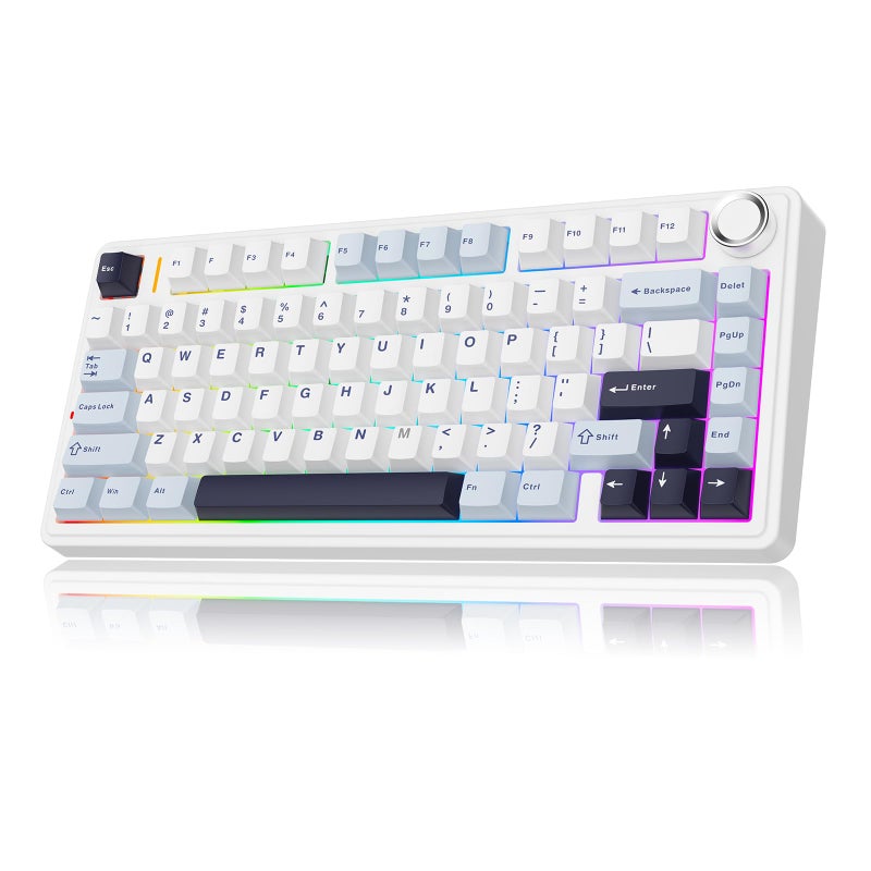 MechLands Aula F75 PRO 75 Wireless Gaming Keyboard Gasket Mechanical Custom Keyboard with FiveLayer Padding BT24GHzUSBC Hot Swappable Knob RGB Reaper Switches White Blue - Image 2