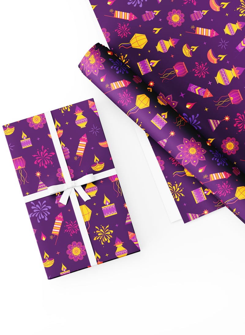 Share the Love Diwali Gift Wrapping Paper Pack – 4 Sheets (50 × 70 cm Each), Premium Purple Festive Design with Diyas, Lanterns & Fireworks – Ideal for Diwali, Weddings & Celebrations - Image 1