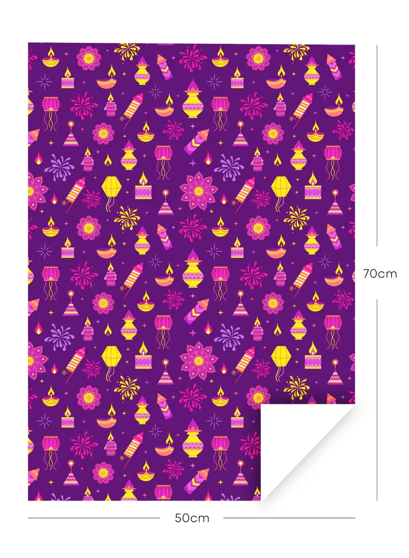 Share the Love Diwali Gift Wrapping Paper Pack – 4 Sheets (50 × 70 cm Each), Premium Purple Festive Design with Diyas, Lanterns &amp; Fireworks – Ideal for Diwali, Weddings &amp; Celebrations