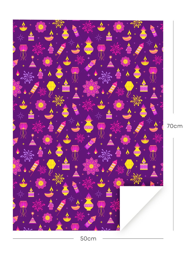 Share the Love Diwali Gift Wrapping Paper Pack – 4 Sheets (50 × 70 cm Each), Premium Purple Festive Design with Diyas, Lanterns & Fireworks – Ideal for Diwali, Weddings & Celebrations - Image 2