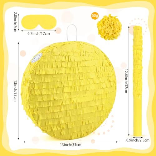 Abilat Yellow Round Pinata with Stick Blindfold Confetti DIY Blank Pinata for Adults Kids Birthday Party Supplies Carnivals Halloween Christmas Decorations - Image 5