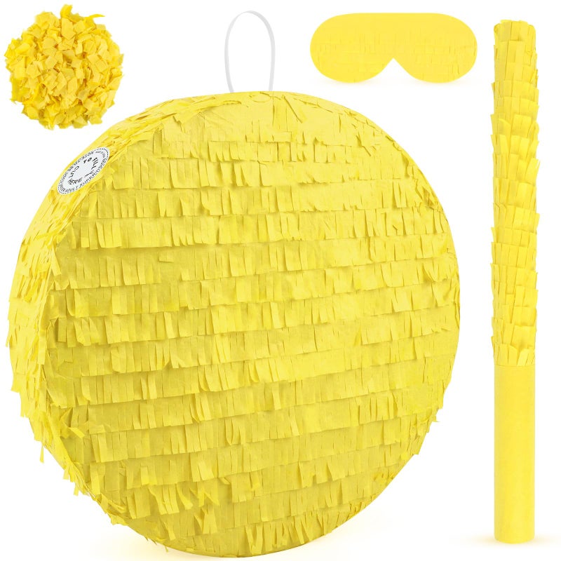 Abilat Yellow Round Pinata with Stick Blindfold Confetti DIY Blank Pinata for Adults Kids Birthday Party Supplies Carnivals Halloween Christmas Decorations - Image 3