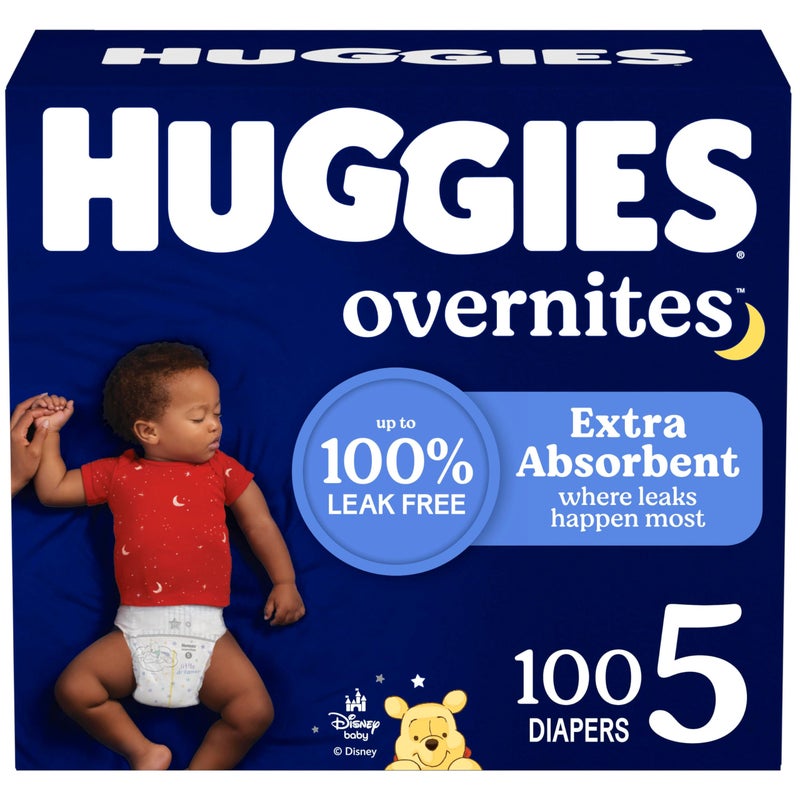 Huggies Size 5 Overnites Baby Diapers: Overnight Diapers, Size 5 (27+ lbs), 100 Ct (2 Packs of 50), Packaging May Vary - Image 1