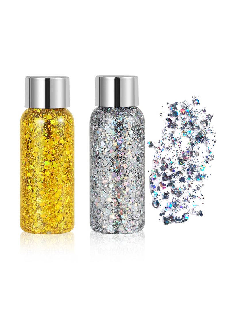 2-Pack Mermaid Sequin Body Glitter Gel, Long-Lasting Holographic Liquid Makeup for Women, Waterproof Face Glitter Gel for All-Day Sparkle. - Image 1