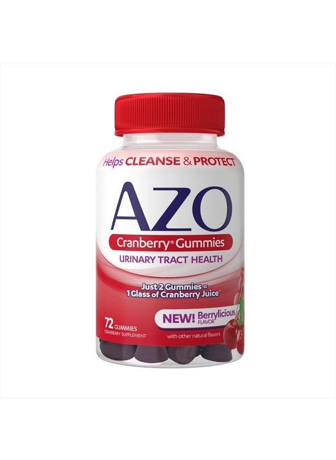AZO Cranberry Urinary Tract Health Gummies Dietary Supplement, 2 Gummies = 1 Glass of Cranberry Juice, Helps Cleanse & Protect, Natural Mixed Berry Flavor, Non-GMO, 72 Gummies  - Image 1