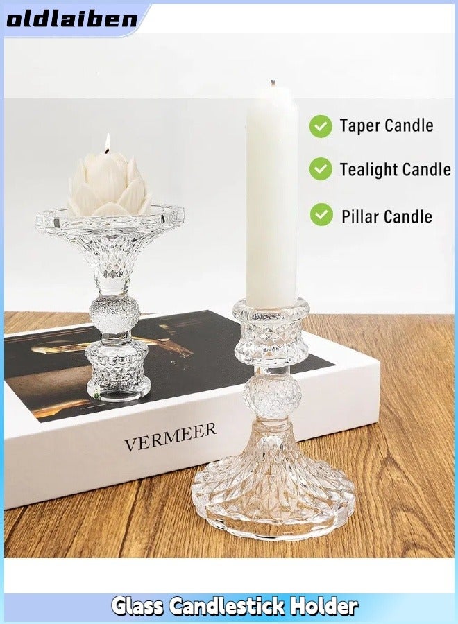 oldlaiben Glass Candlestick Holders, Clear Diamond Taper Candle Holders for Table Centerpiece, Home Decorations, Valentine Day, Wedding and Party（Clear） - Image 1