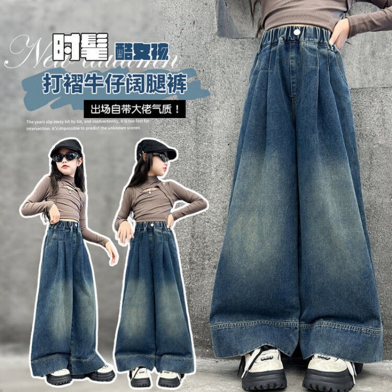 Girls' Wide-Leg Pants 2025 New Style For Older Children, Loose Versatile Super Soft Jeans, Stylish Straight-Leg Pants - Image 2