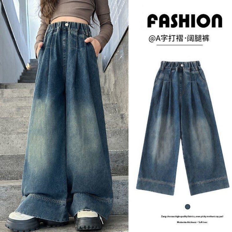 Girls' Wide-Leg Pants 2025 New Style For Older Children, Loose Versatile Super Soft Jeans, Stylish Straight-Leg Pants - Image 4