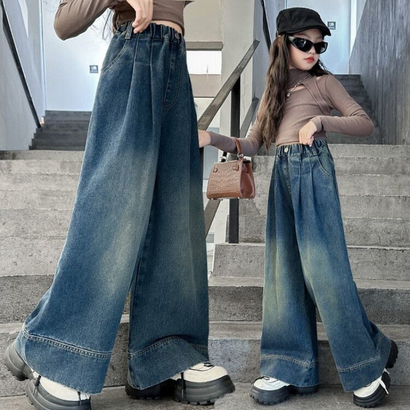Girls' Wide-Leg Pants 2025 New Style For Older Children, Loose Versatile Super Soft Jeans, Stylish Straight-Leg Pants - Image 5