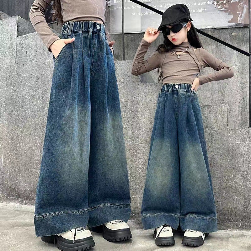 Girls' Wide-Leg Pants 2025 New Style For Older Children, Loose Versatile Super Soft Jeans, Stylish Straight-Leg Pants - Image 3