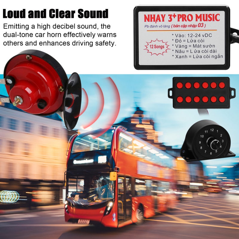 Car Horn: 12 Sounds Button Type - Loud Clear Sound Premium Quality Customizable Sound for Cars Trucks Motorcycles Boats - Image 3