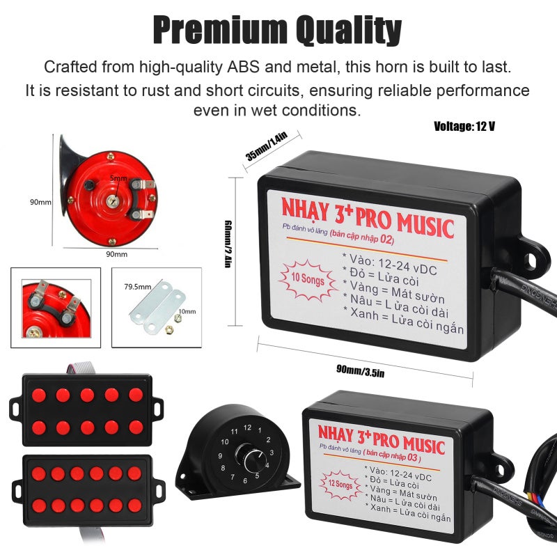 Car Horn: 12 Sounds Button Type - Loud Clear Sound Premium Quality Customizable Sound for Cars Trucks Motorcycles Boats - Image 5