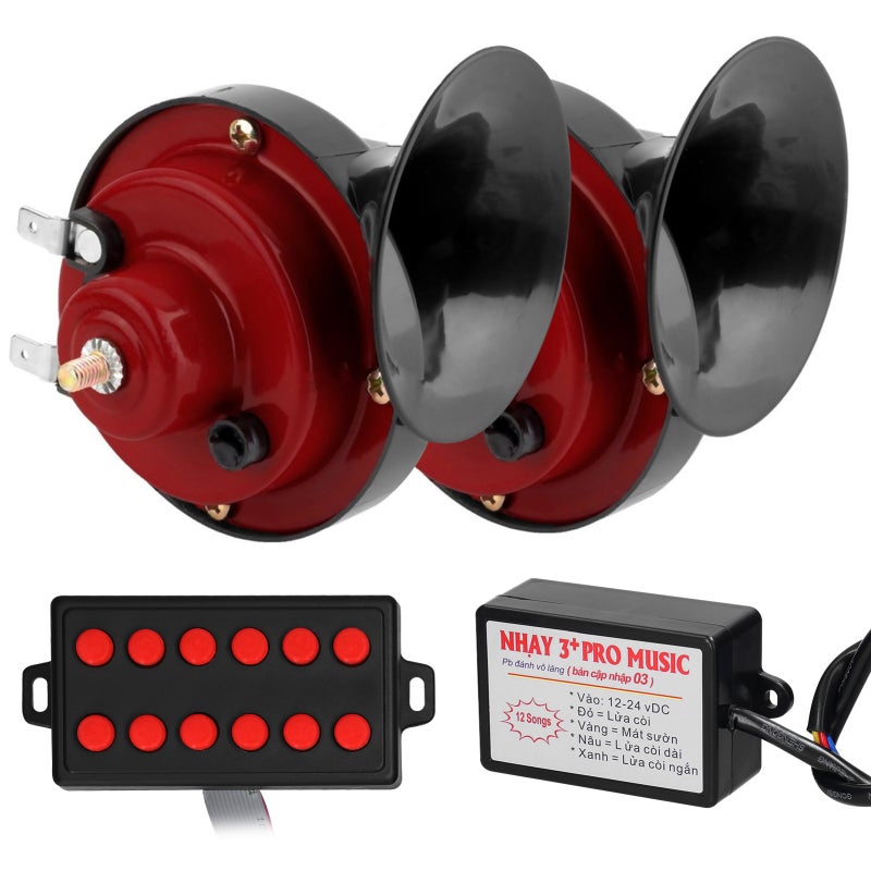 Car Horn: 12 Sounds Button Type - Loud Clear Sound Premium Quality Customizable Sound for Cars Trucks Motorcycles Boats - Image 1