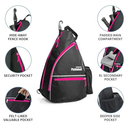 Mangrove Pickleball Bag for Women, Pickleball Backpack Adjustable Sling Bag with Fence Hook, Upgraded Capacity, Safety Pocket, Water Bottle Holder - 2026 Design Pickle Ball Paddle Bags (Pink) - Image 3