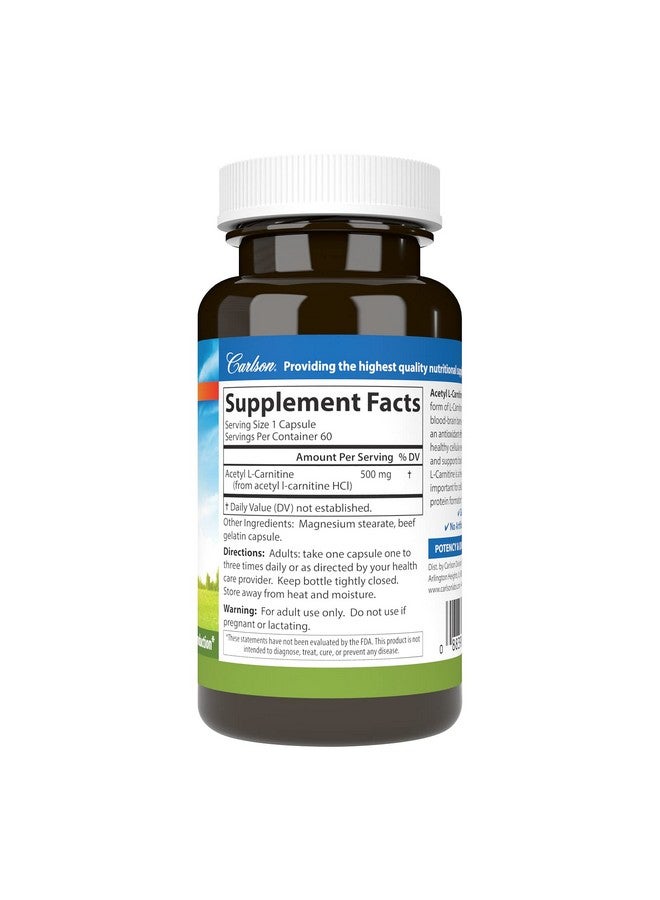 Carlson Labs Acetyl L Carnitine 500Mg 60 Capsules - Image 3
